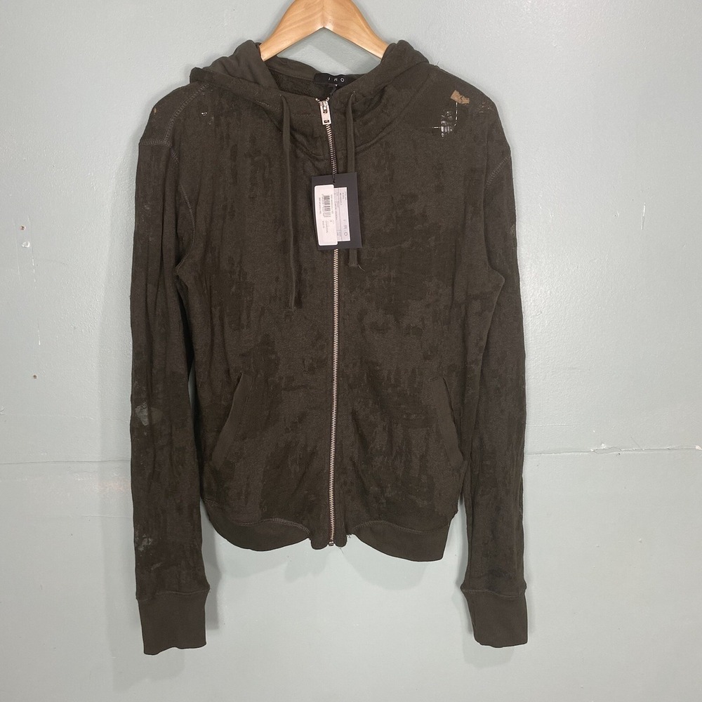 Iro Agouli Zip Up Hoodie Sweater Sz S Charcoal Dark Green Distressed Trashed